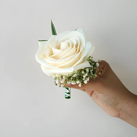 Classic Ivory Rose Boutonniere and Corsage Pack