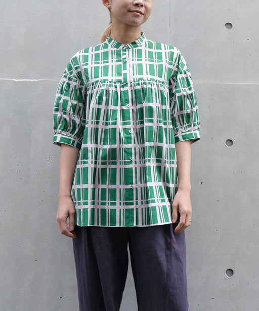 LIBERTYチェックギャザーシャツ - LA MARINE FRANCAISE＠グリーン：H156 着用サイズ：F