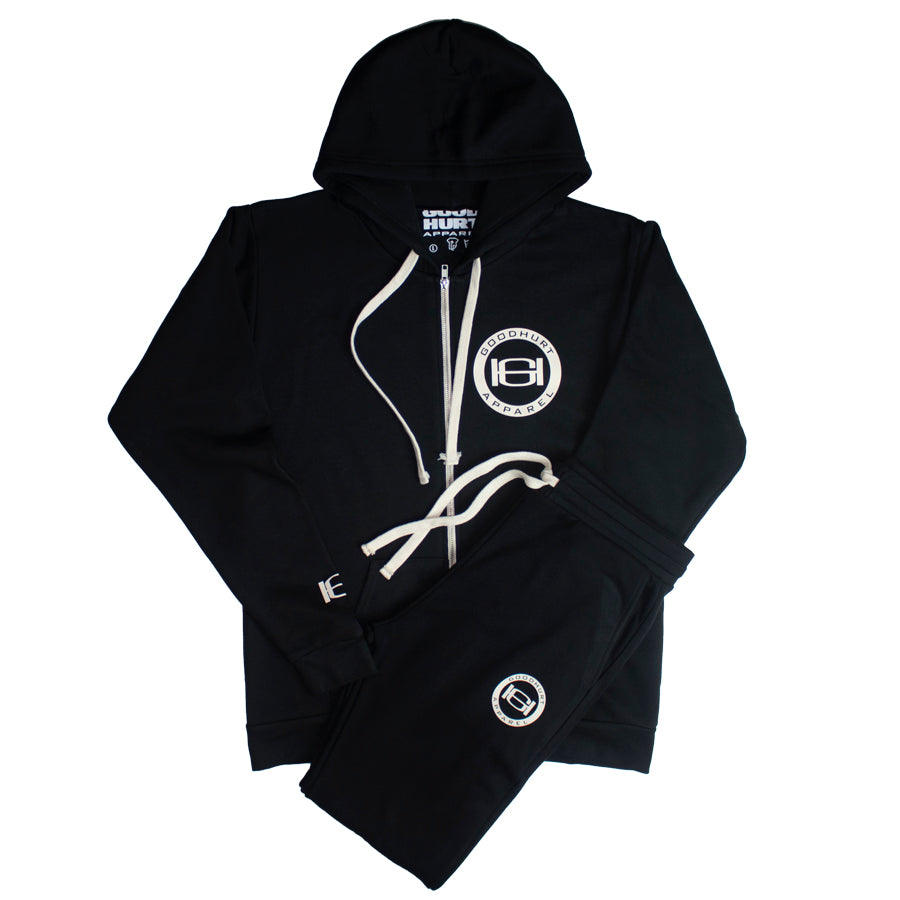 GOODHURT - Black Unisex Fleece Zip Hoodie Set