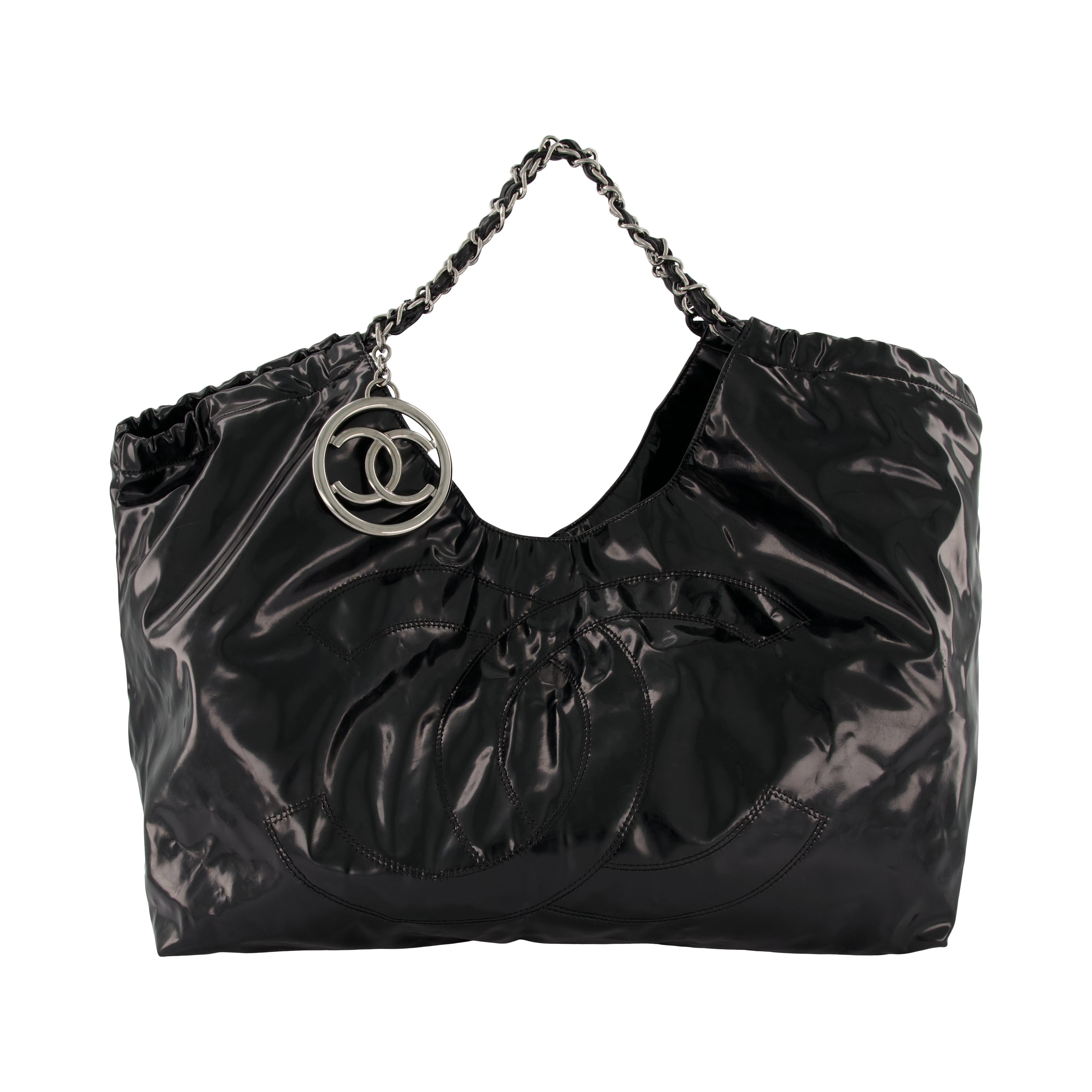 chanel coco cabas black vinyl tote