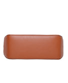  bottom of cognac satchel purse with handles and adjustable shoulder strap
