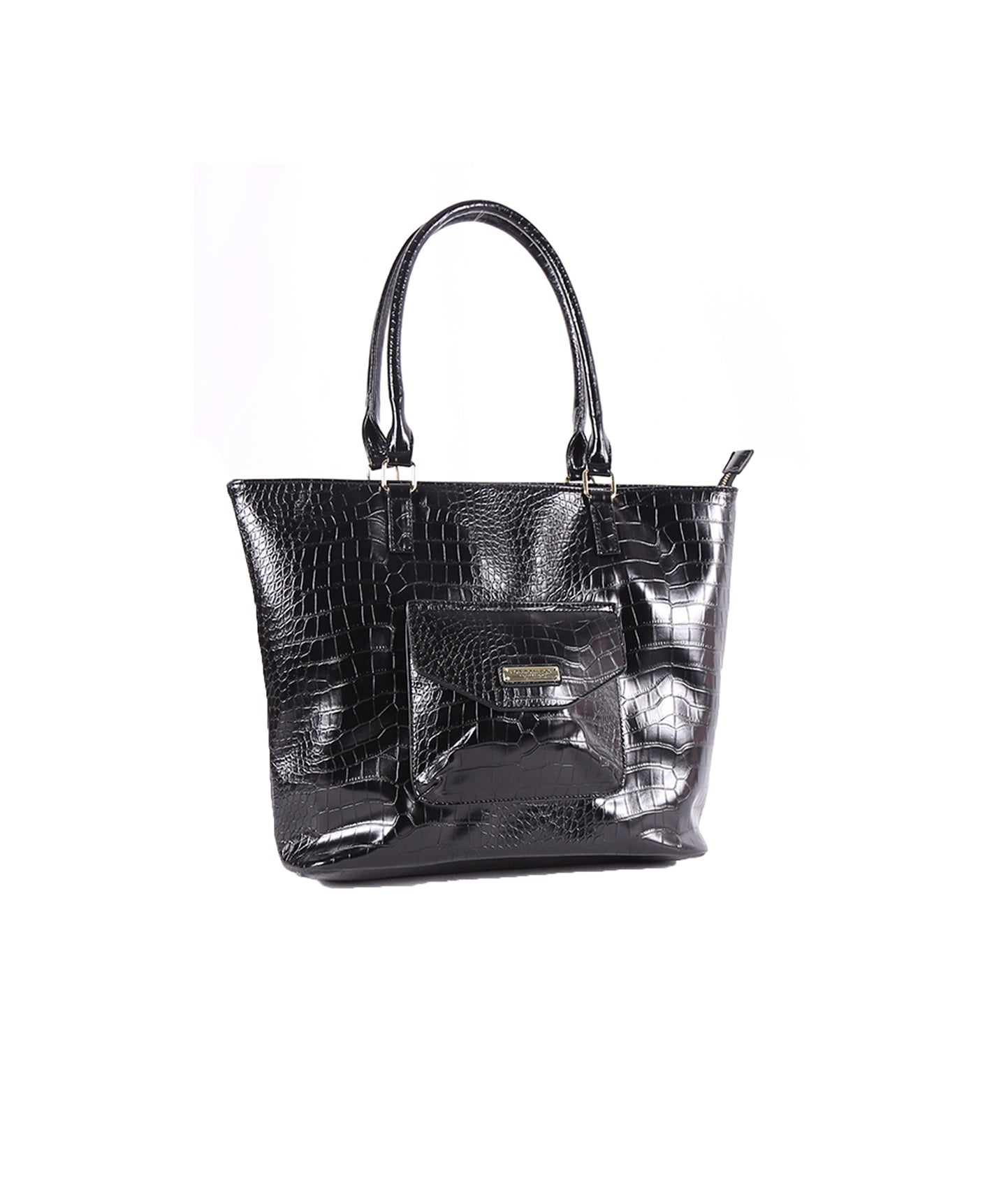 black vegan leather tote bag with handles