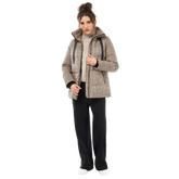 Load image into Gallery viewer, woman wearing plaid Penelope Missy Short Plaid Puffer Jacket open front view
