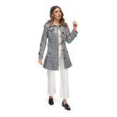 Load image into Gallery viewer, Checkered gray Women&#39;s Plaid Slicker Trench Coat open side view
