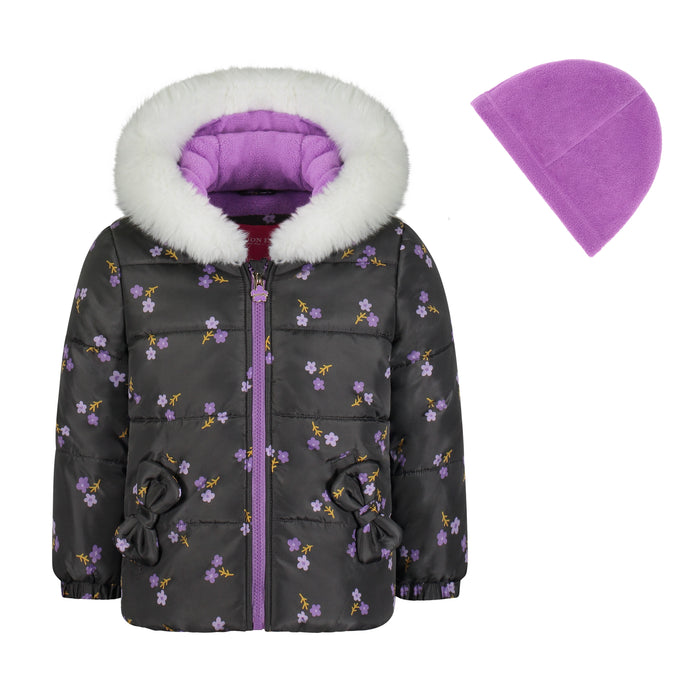 Girl's Floral Print Puffer Jacket