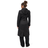  woman wearing black Missy 42&quot; Long Single-Breasted Belted Coat back view
