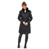  woman wearing black Missy 3/4 Length Down Filled Coat front view
