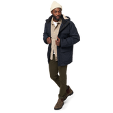  man wearing navy blue Men&#39;s Parka Jacket with Sherpa-Lined Hood side view
