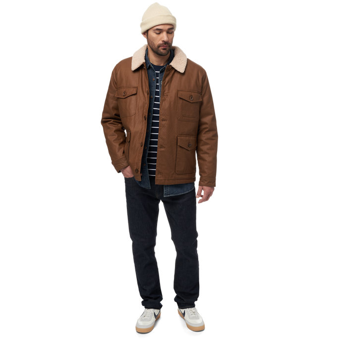 Tobacco || man wearing tobacco  Men's Field Coat with Sherpa Collar front view