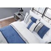  Newport Stripe Microsuede Comforter Set arranged in the bedroom side view
