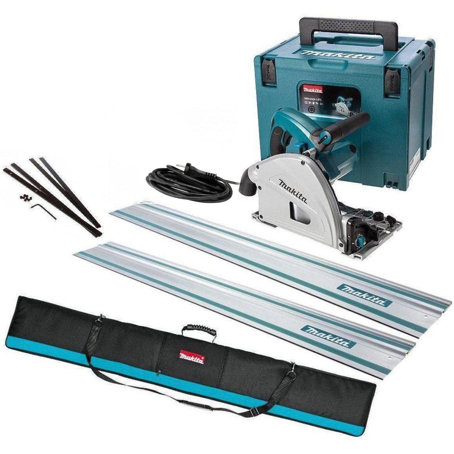 Makita SP6000J1X2 Invalcirkelzaag in Mbox + 2x Geleiderail 1500mm + + Koppelstripset | Mastertools.nl