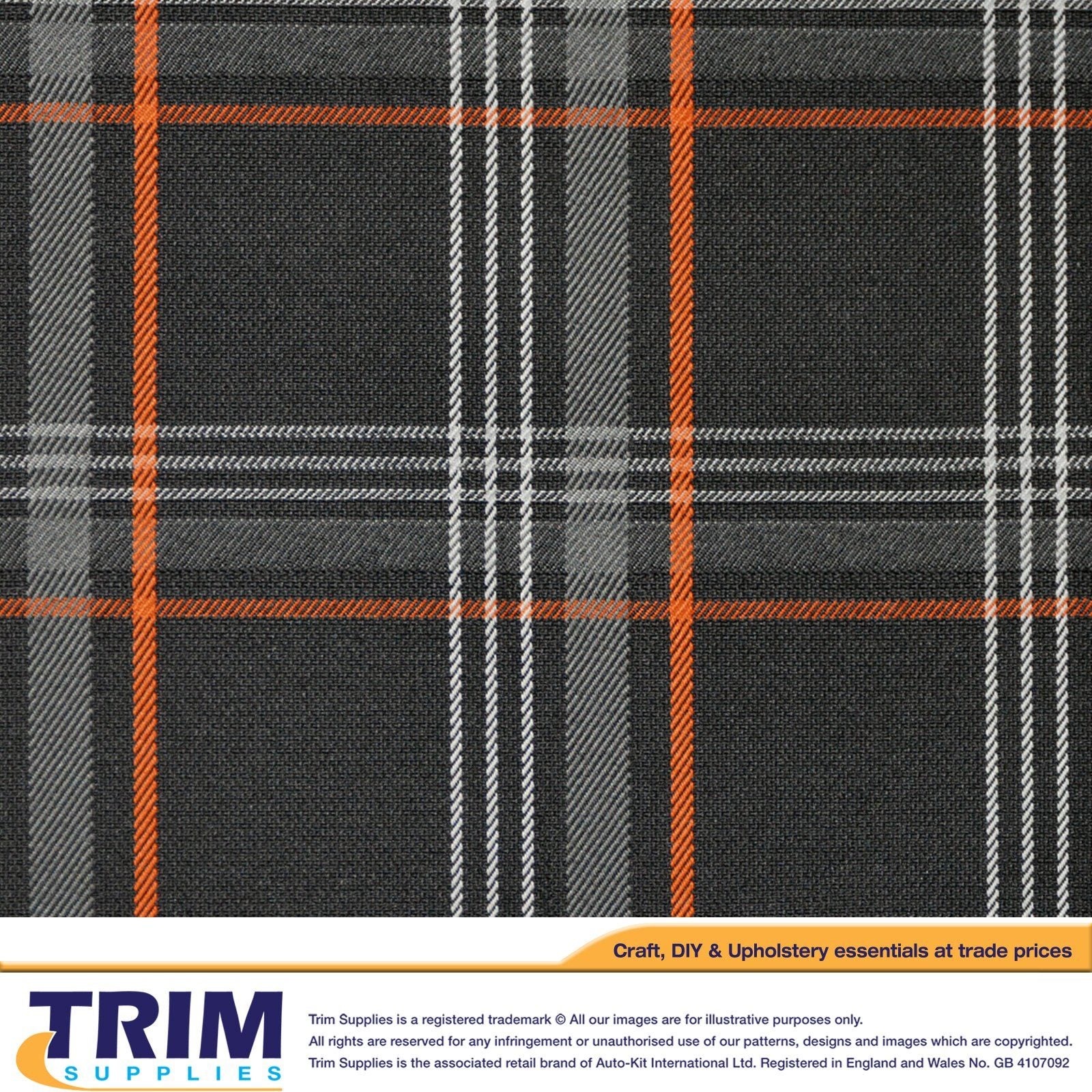 Laminated Tartan Upholstery Fabric TrimSupplies ORANGE 1 METRE