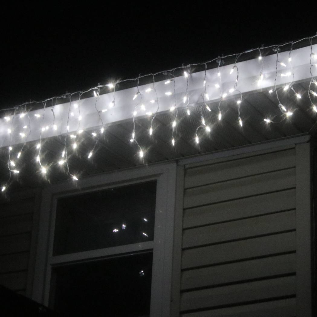 100-light M5 Pure White LED Icicle Lights, White Wire – Christmas Light