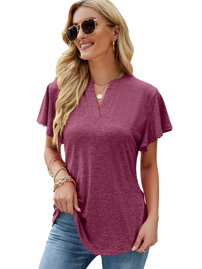 Blouses Women's T-Shirts Solid V-Neck Flying Sleeve T-Shirt MsDressly