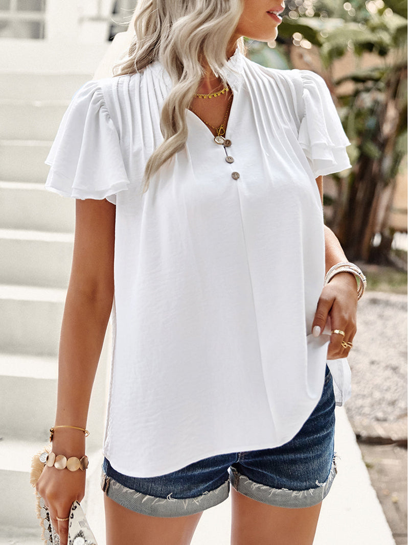 Women's T-Shirts Short Sleeve Elegant Ruffle T-Shirt