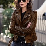 Women's Jackets Cool Zip Crop Slim Leather Jacket