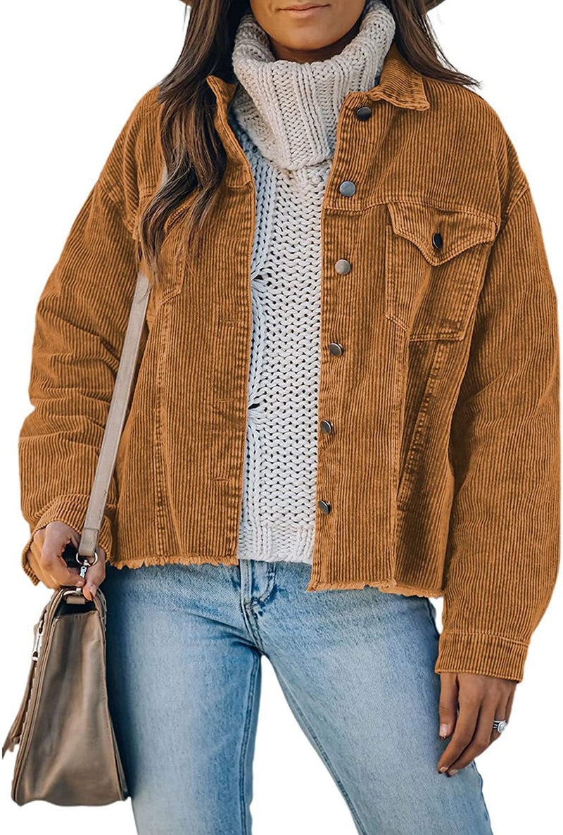 Women's Jackets Corduroy Button Loose Long Sleeve Jacket