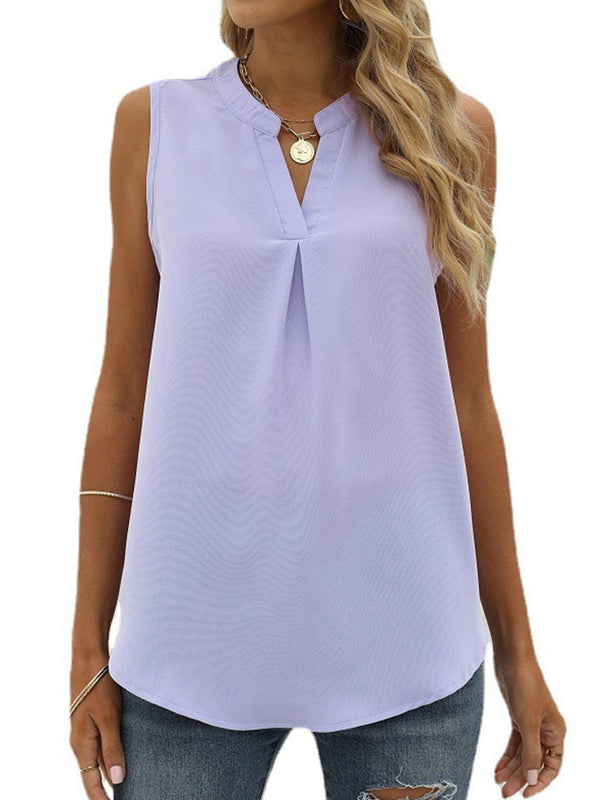 Women's Tank Top Solid Shirt Loose V-Neck Pullover Sleeveless Tank Top - MsDressly