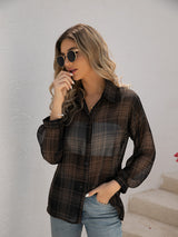 Women's Blouses Plaid Hong Kong Style Long Sleeve Blouse