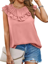 Tank Tops Women's Tank Tops Pleated Chiffon Solid Sleeveless Tank Top MsDressly