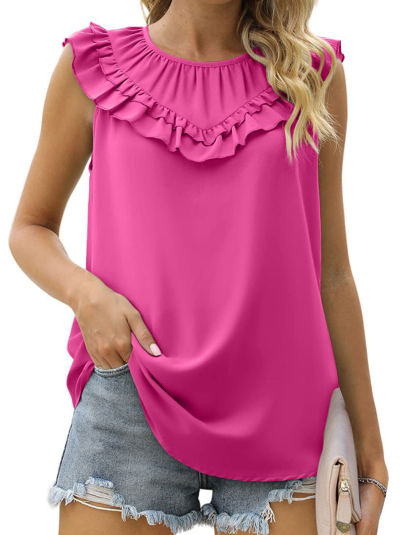 Tank Tops Women's Tank Tops Pleated Chiffon Solid Sleeveless Tank Top MsDressly