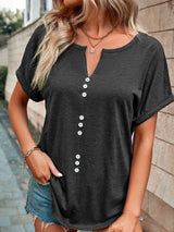 T-Shirts Women's T-Shirts V-Neck Button Short-Sleeved T-Shirt MsDressly