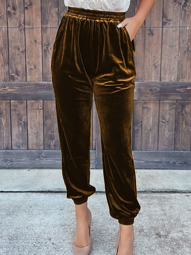 Women's Pants Solid Velvet Straight-leg Pants - MsDressly