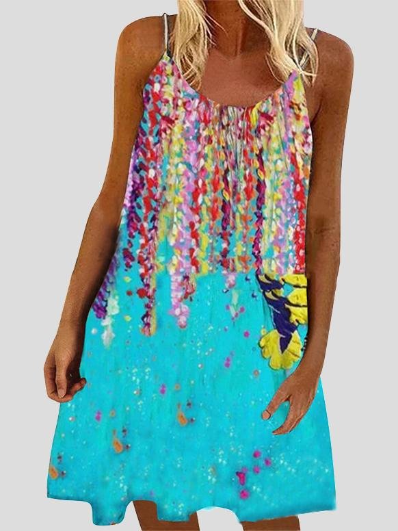 Casual Floral Print Suspender Dress - MsDressly