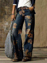 Casual Plus Size Printed Wide-leg Jeans - Jeans - INS | Online Fashion Free Shipping Clothing, Dresses, Tops, Shoes - 01/07/2021 - 20-30 - Bottoms