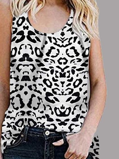 Casual Sleeveless Round Neck Leopard Vest - MsDressly