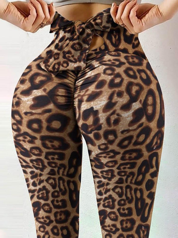 Cheetah Print High Waist Bowknot Design Skinny Yoga Pants - Leggings - INS | Online Fashion Free Shipping Clothing, Dresses, Tops, Shoes - 04/05/2021 - Color_Leopard - LEG210504006