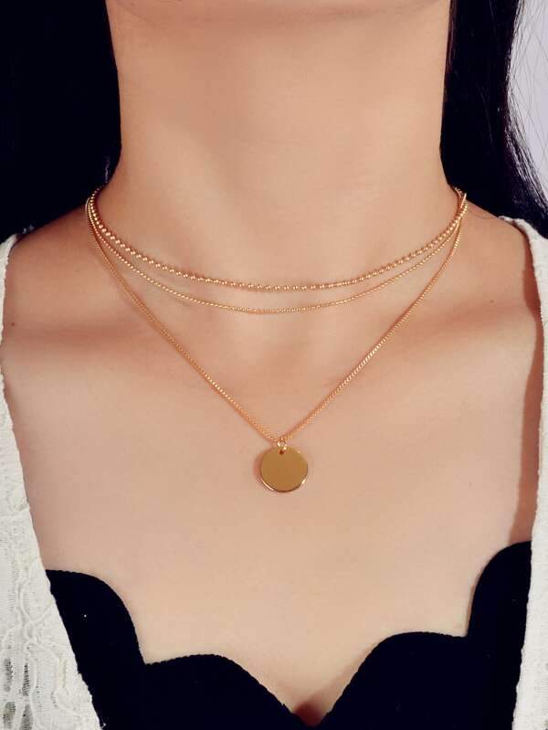 Disc Pendant Layered Necklace - INS | Online Fashion Free Shipping Clothing, Dresses, Tops, Shoes