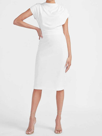 Draped Sleeve Mock Neck Sheath Dress - Bodycon Dresses - INS | Online Fashion Free Shipping Clothing, Dresses, Tops, Shoes - 19/04/2021 - Bodycon Dresses - Category_Bodycon Dresses