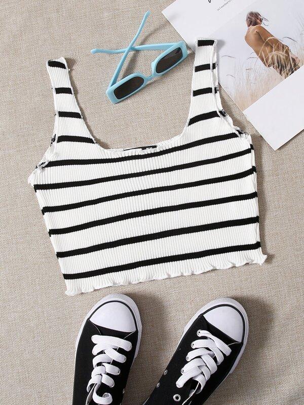 Lettuce Trim Striped Knit Top - INS | Online Fashion Free Shipping Clothing, Dresses, Tops, Shoes