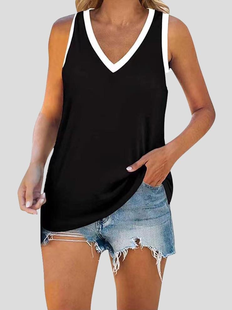 Loose Solid Sleeveless V-neck Vest - Tank Tops - INS | Online Fashion Free Shipping Clothing, Dresses, Tops, Shoes - 10-20 - 18/06/2021 - color-black