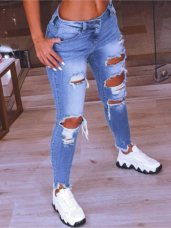 Low-Rise Hip-Lift Ripped Stretch Jeans - Jeans - INS | Online Fashion Free Shipping Clothing, Dresses, Tops, Shoes - 29/06/2021 - 30-40 - Bottom