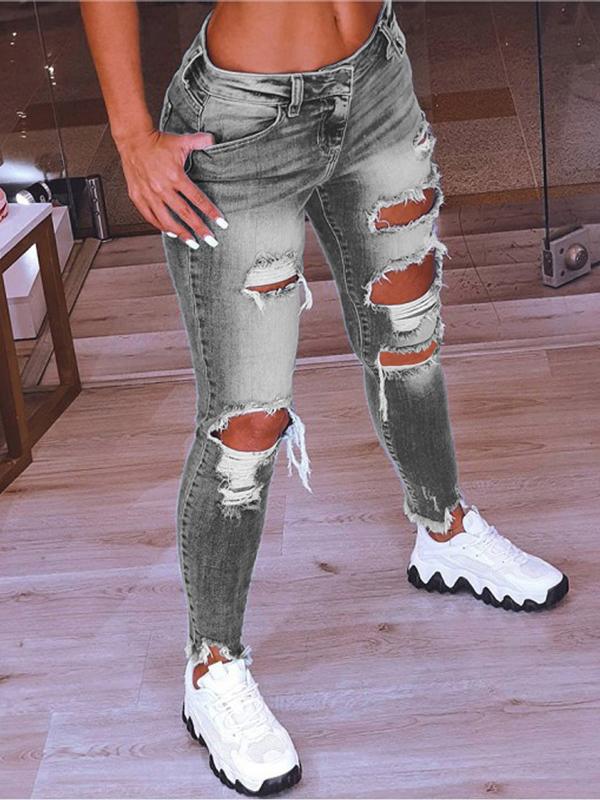 Low-Rise Hip-Lift Ripped Stretch Jeans - Jeans - INS | Online Fashion Free Shipping Clothing, Dresses, Tops, Shoes - 29/06/2021 - 30-40 - Bottom