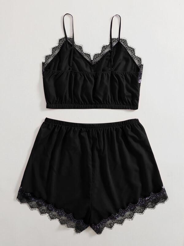 Plus Contrast Lace Bow Front PJ Set - INS | Online Fashion Free Shipping Clothing, Dresses, Tops, Shoes