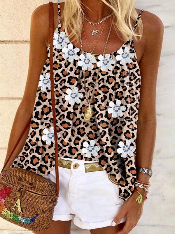 Popular Flowers & Leopard Print Sling Vest - Tank Tops - INS | Online Fashion Free Shipping Clothing, Dresses, Tops, Shoes - 10-20 - 14/07/2021 - color-brown