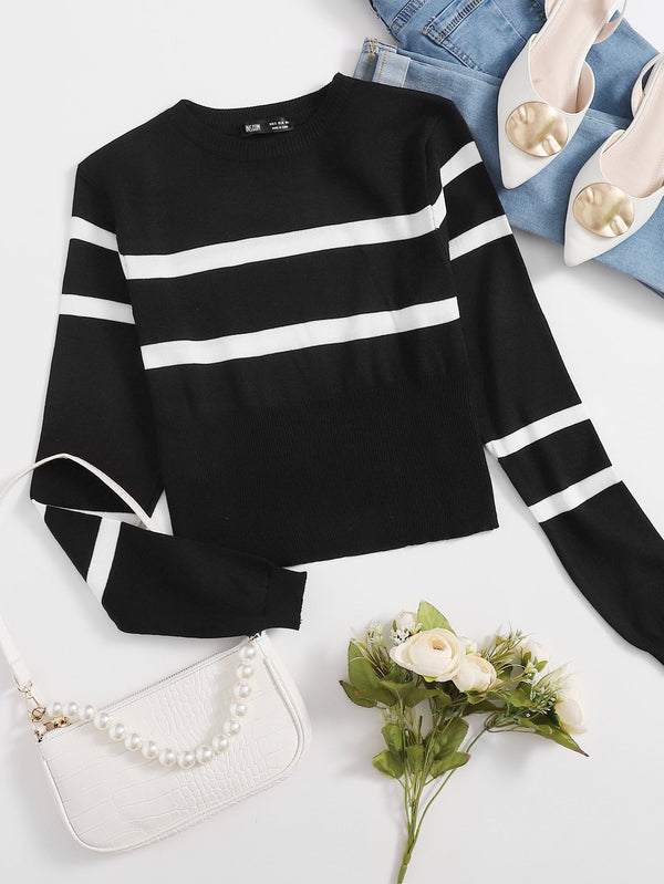 Round Neck Striped Sweater - INS | Online Fashion Free Shipping Clothing, Dresses, Tops, Shoes