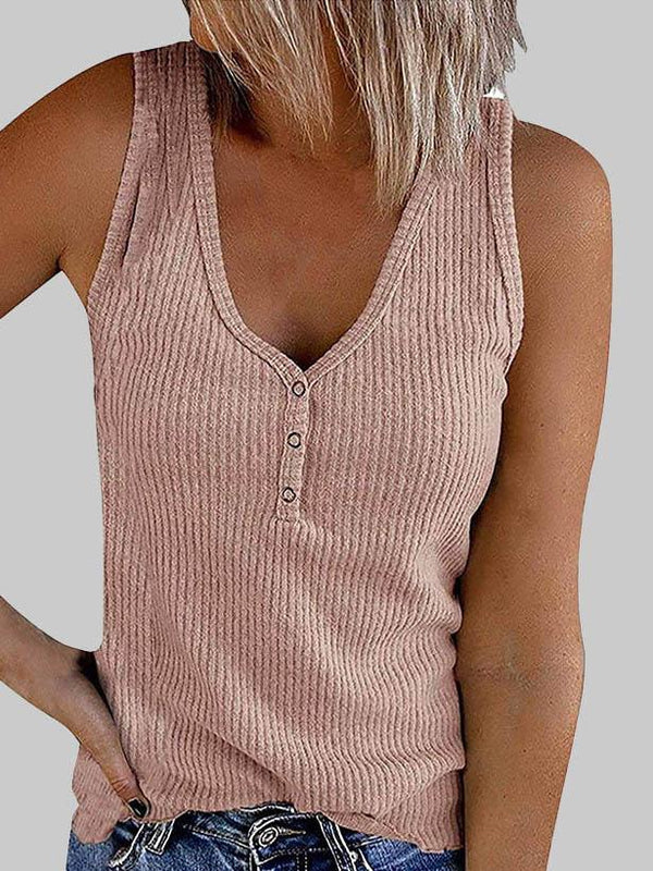 Solid Color V-neck Sleeveless Vest - Tank Tops - INS | Online Fashion Free Shipping Clothing, Dresses, Tops, Shoes - 04/06/2021 - Color_Black - Color_Pink