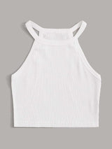 Solid Rib-Knit Halter Top - INS | Online Fashion Free Shipping Clothing, Dresses, Tops, Shoes
