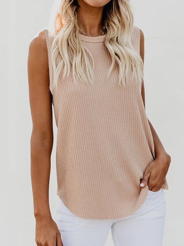 Solid Round Neck Sleeveless Top Vest