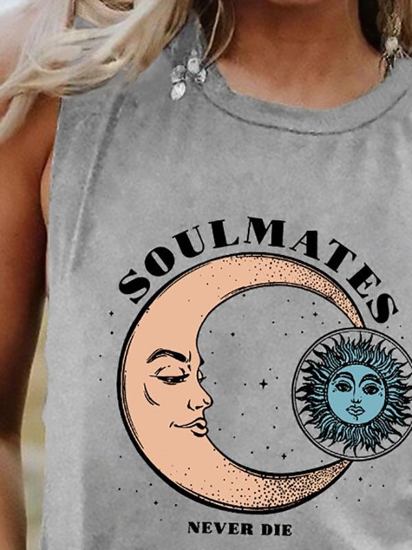 SOULMATES NEVER DIE Sun Moon Sleeveless Vests - Tank Tops - INS | Online Fashion Free Shipping Clothing, Dresses, Tops, Shoes - 10-20 - 17/07/2021 - color-blue