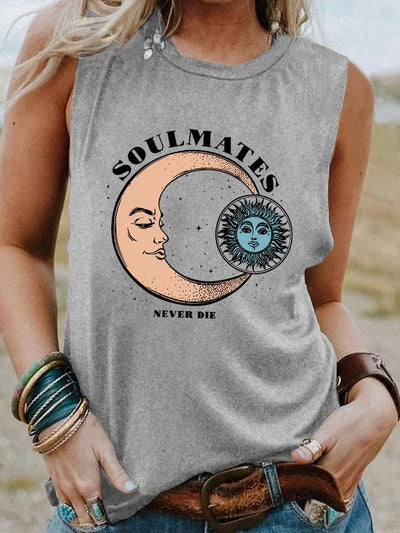 SOULMATES NEVER DIE Sun Moon Sleeveless Vests - Tank Tops - INS | Online Fashion Free Shipping Clothing, Dresses, Tops, Shoes - 10-20 - 17/07/2021 - color-blue