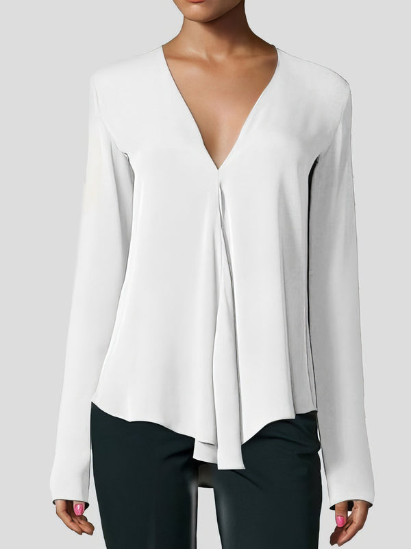 V-neck Long-sleeved Chiffon Solid Blouse