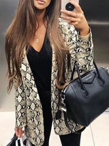 Women's Blazer Snake Print Lapel Long Sleeve Slim Blazer - MsDressly