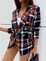 Women's Blazers Check Print Double Breasted Long Sleeve Blazers - Blazers - Instastyled | Online Fashion Free Shipping Clothing, Dresses, Tops, Shoes - 05/09/2022 - BLA2209051245 - Blazers