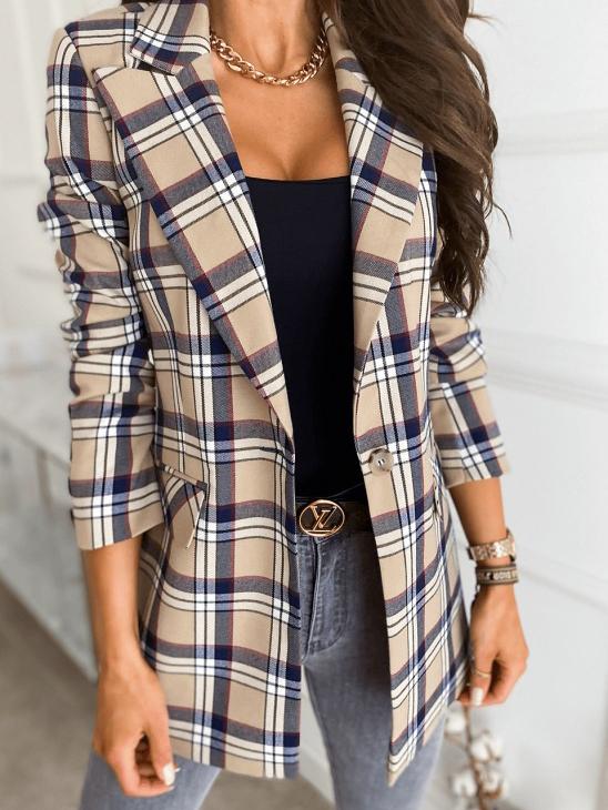 Women's Blazers Long Sleeve Slim Single-Button Plaid Print Blazers - Blazers - INS | Online Fashion Free Shipping Clothing, Dresses, Tops, Shoes - 18/10/2021 - 30-40 - BLA2110181150