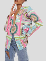 Women's Blazers Printed Lapel Long Sleeve Blazer - MsDressly